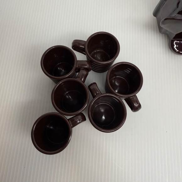 Vintage Ceramic Brown Train Engine Whiskey Decanter W/ Tank Car & 6 Shot Glasses - Picture 13 of 14